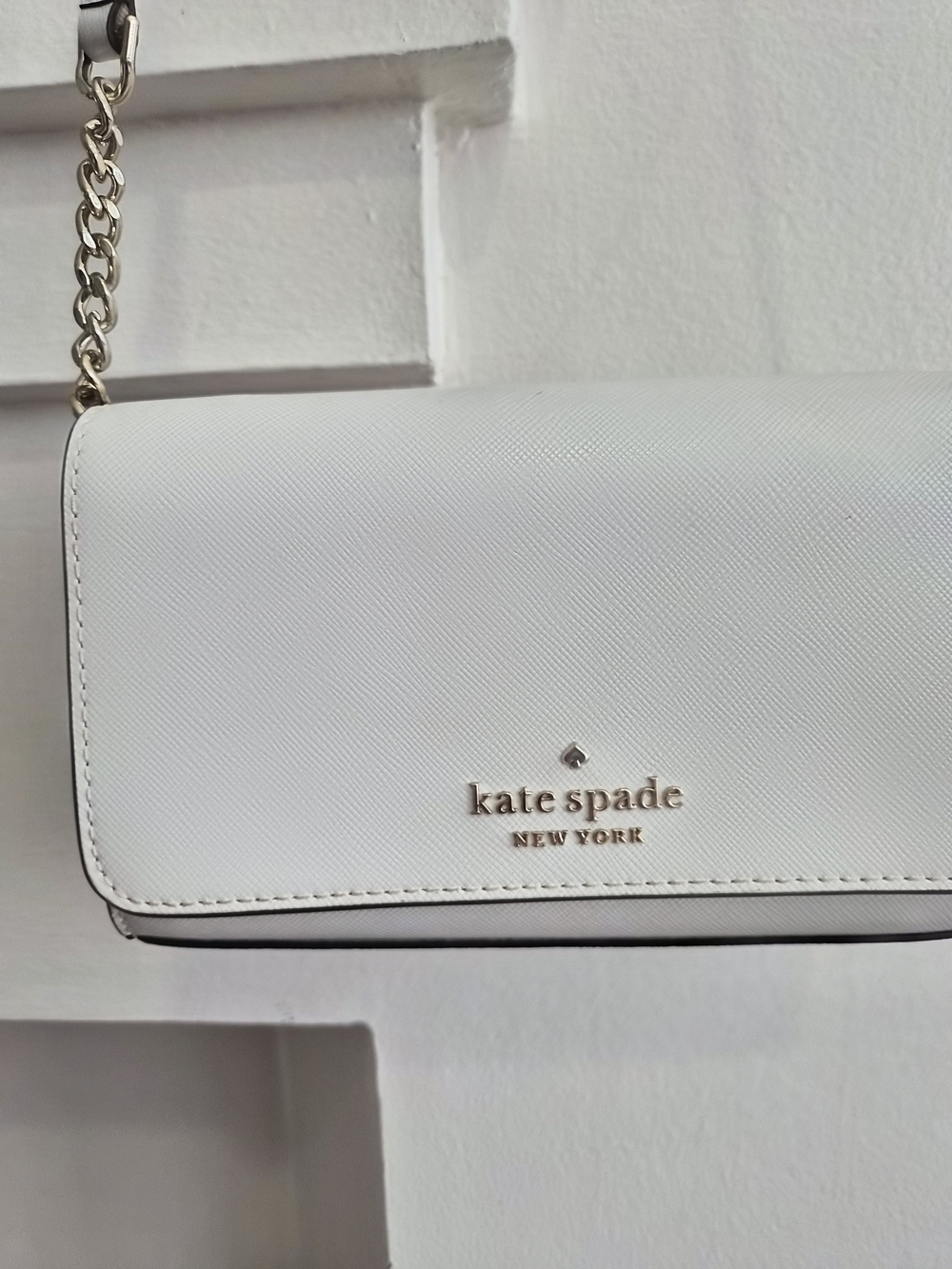 kate spade White Saffiano Crossbody with Gold Chain